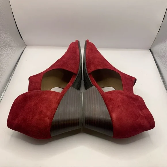 Eileen fisher open toe wedge sandals suede leather ankle strap red size 7.5M Red - Picture 2 of 10